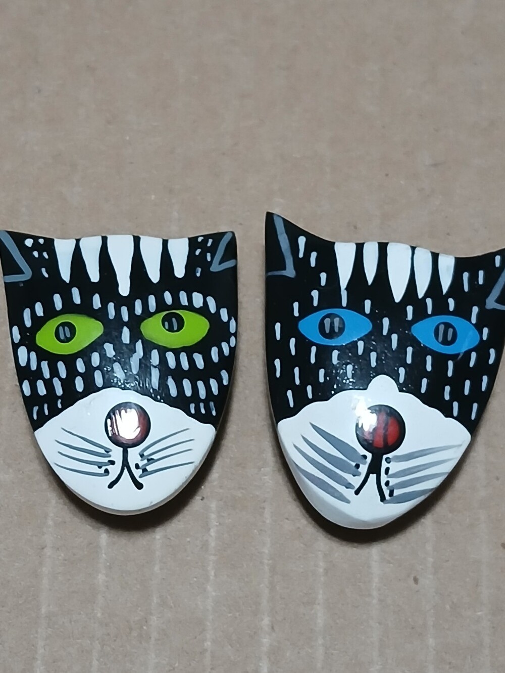 (2) Vintage Wood Cat Bitton Covers Hand Painted